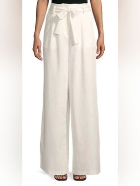 BCBG Max Azria Women’s Wide Leg Pants Size M Off White High Waist Tie Belt.